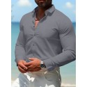 Men's Casual Summer T Shirt Casual Shirt Standard Fit Long Sleeve Lapel Solid Color Polyester Black White Pink 2025