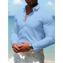 Men's Casual Summer T Shirt Casual Shirt Standard Fit Long Sleeve Lapel Solid Color Polyester Black White Pink 2025