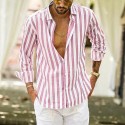 Men's Shirt Linen Shirt Summer Shirt Casual Shirt Beach Shirt Button Up Shirt Striped Vacation Holiday Black Yellow Pink Red Long Sleeve Turndown Spring &  Fall Clothing Apparel Button-Down