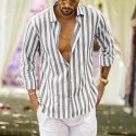 Men's Shirt Linen Shirt Summer Shirt Casual Shirt Beach Shirt Button Up Shirt Striped Vacation Holiday Black Yellow Pink Red Long Sleeve Turndown Spring &  Fall Clothing Apparel Button-Down