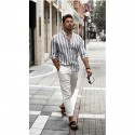Men's Shirt Linen Shirt Summer Shirt Casual Shirt Beach Shirt Button Up Shirt Striped Vacation Holiday Black Yellow Pink Red Long Sleeve Turndown Spring &  Fall Clothing Apparel Button-Down