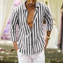 Men's Shirt Linen Shirt Summer Shirt Casual Shirt Beach Shirt Button Up Shirt Striped Vacation Holiday Black Yellow Pink Red Long Sleeve Turndown Spring &  Fall Clothing Apparel Button-Down