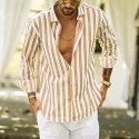 Men's Shirt Linen Shirt Summer Shirt Casual Shirt Beach Shirt Button Up Shirt Striped Vacation Holiday Black Yellow Pink Red Long Sleeve Turndown Spring &  Fall Clothing Apparel Button-Down