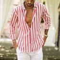 Men's Shirt Linen Shirt Summer Shirt Casual Shirt Beach Shirt Button Up Shirt Striped Vacation Holiday Black Yellow Pink Red Long Sleeve Turndown Spring &  Fall Clothing Apparel Button-Down