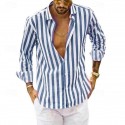 Men's Shirt Linen Shirt Summer Shirt Casual Shirt Beach Shirt Button Up Shirt Striped Vacation Holiday Black Yellow Pink Red Long Sleeve Turndown Spring &  Fall Clothing Apparel Button-Down