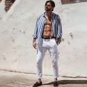Men's Shirt Linen Shirt Summer Shirt Casual Shirt Beach Shirt Button Up Shirt Striped Vacation Holiday Black Yellow Pink Red Long Sleeve Turndown Spring &  Fall Clothing Apparel Button-Down