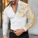 Men's Shirt Casual Shirt Button Up Shirt Bronzing Office & Career Wedding Party Black White Wine Red Long Sleeve Lapel Spring &  Fall Clothing Apparel Patchwork