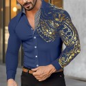 Men's Shirt Casual Shirt Button Up Shirt Bronzing Office & Career Wedding Party Black White Wine Red Long Sleeve Lapel Spring &  Fall Clothing Apparel Patchwork