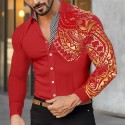 Men's Shirt Casual Shirt Button Up Shirt Bronzing Office & Career Wedding Party Black White Wine Red Long Sleeve Lapel Spring &  Fall Clothing Apparel Patchwork