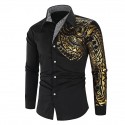 Men's Shirt Casual Shirt Button Up Shirt Bronzing Office & Career Wedding Party Black White Wine Red Long Sleeve Lapel Spring &  Fall Clothing Apparel Patchwork