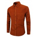 Men's Casual Shirt Corduroy Shirt Button Up Shirt Plain Vacation Daily Wear Dark Brown Navy Blue Coffee Long Sleeve Square Neck Summer Clothing Apparel Pocket