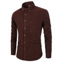 Men's Casual Shirt Corduroy Shirt Button Up Shirt Plain Vacation Daily Wear Dark Brown Navy Blue Coffee Long Sleeve Square Neck Summer Clothing Apparel Pocket
