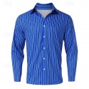 Men's Matching Sets Blue Shirt Button Up Shirt Casual Shirt Trousers Casual Pants Sets Long Sleeve Lapel Casual Daily Streetwear Stripes 2 Piece Polyester Spring &  Fall