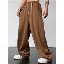 Men's Athletic Pants Wide Leg Sweatpants Trousers Drawstring Elastic Waist Plain Comfort Breathable Casual Daily Holiday Sports Fashion Dark Brown Black