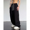 Men's Athletic Pants Wide Leg Sweatpants Trousers Drawstring Elastic Waist Plain Comfort Breathable Casual Daily Holiday Sports Fashion Dark Brown Black