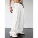 Men's Athletic Pants Wide Leg Sweatpants Trousers Drawstring Elastic Waist Plain Comfort Breathable Casual Daily Holiday Sports Fashion Dark Brown Black