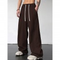 Men's Athletic Pants Wide Leg Sweatpants Trousers Drawstring Elastic Waist Plain Comfort Breathable Casual Daily Holiday Sports Fashion Dark Brown Black