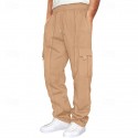 Men's Athletic Pants Trousers Cargo Sweatpants Pleated Pants Drawstring Elastic Waist Multi Pocket Plain Comfort Sports Outdoor Daily Fashion Casual Black Navy Blue Micro-elastic
