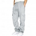 Men's Athletic Pants Trousers Cargo Sweatpants Pleated Pants Drawstring Elastic Waist Multi Pocket Plain Comfort Sports Outdoor Daily Fashion Casual Black Navy Blue Micro-elastic