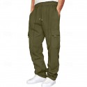 Men's Athletic Pants Trousers Cargo Sweatpants Pleated Pants Drawstring Elastic Waist Multi Pocket Plain Comfort Sports Outdoor Daily Fashion Casual Black Navy Blue Micro-elastic