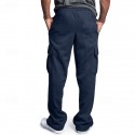 Men's Athletic Pants Trousers Cargo Sweatpants Pleated Pants Drawstring Elastic Waist Multi Pocket Plain Comfort Sports Outdoor Daily Fashion Casual Black Navy Blue Micro-elastic