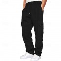 Men's Athletic Pants Trousers Cargo Sweatpants Pleated Pants Drawstring Elastic Waist Multi Pocket Plain Comfort Sports Outdoor Daily Fashion Casual Black Navy Blue Micro-elastic