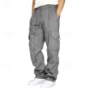 Men's Athletic Pants Trousers Cargo Sweatpants Pleated Pants Drawstring Elastic Waist Multi Pocket Plain Comfort Sports Outdoor Daily Fashion Casual Black Navy Blue Micro-elastic
