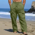 Men's Cargo Pants Trousers Summer Pants Beach Pants Drawstring Multi Pocket Straight Leg Plain Comfort Breathable Outdoor Daily Going out Fashion Casual Black White