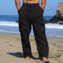 Men's Cargo Pants Trousers Summer Pants Beach Pants Drawstring Multi Pocket Straight Leg Plain Comfort Breathable Outdoor Daily Going out Fashion Casual Black White