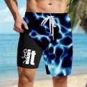 Men's Geometric Lines / Waves Neon Lined Shorts 2 in 1 Board Shorts Swim Shorts Mid Waist Hawaiian Holiday Side Pockets With Compression Liner Elastic Drawstring Waist Designer Clothing Apparel