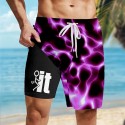 Men's Geometric Lines / Waves Neon Lined Shorts 2 in 1 Board Shorts Swim Shorts Mid Waist Hawaiian Holiday Side Pockets With Compression Liner Elastic Drawstring Waist Designer Clothing Apparel
