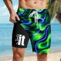 Men's Geometric Lines / Waves Neon Lined Shorts 2 in 1 Board Shorts Swim Shorts Mid Waist Hawaiian Holiday Side Pockets With Compression Liner Elastic Drawstring Waist Designer Clothing Apparel