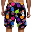 Men's Pineapple Funny Donuts Lined Shorts 2 in 1 Board Shorts Swim Shorts Mid Waist Hawaiian Vacation Holiday Beach Wear Side Pockets With Compression Liner Elastic Drawstring Waist Designer Clothing