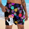 Men's Pineapple Funny Donuts Lined Shorts 2 in 1 Board Shorts Swim Shorts Mid Waist Hawaiian Vacation Holiday Beach Wear Side Pockets With Compression Liner Elastic Drawstring Waist Designer Clothing