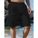 Men's Shorts Linen Shorts Summer Shorts Beach Shorts Drawstring Elastic Waist Multi Pocket Plain Knee Length Outdoor Beach Hawaiian Casual ArmyGreen Black Inelastic