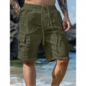 Men's Shorts Linen Shorts Summer Shorts Beach Shorts Drawstring Elastic Waist Multi Pocket Plain Knee Length Outdoor Beach Hawaiian Casual ArmyGreen Black Inelastic