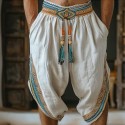 Men's Capri Pants Linen Shorts Summer Shorts Beach Shorts Pocket Elastic Waist Baggy Plain Comfort Breathable Calf-Length Outdoor Home Daily Fashion Retro Vintage White