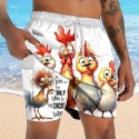 Men's Animal Chick Funny Lined Shorts 2 in 1 Board Shorts Swim Shorts Mid Waist Hawaiian Vacation Holiday Beach Wear Side Pockets With Compression Liner Elastic Drawstring Waist Designer Clothing