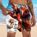 Men's Animal Chick Funny Lined Shorts 2 in 1 Board Shorts Swim Shorts Mid Waist Hawaiian Vacation Holiday Beach Wear Side Pockets With Compression Liner Elastic Drawstring Waist Designer Clothing