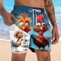 Men's Animal Chick Funny Lined Shorts 2 in 1 Board Shorts Swim Shorts Mid Waist Hawaiian Vacation Holiday Beach Wear Side Pockets With Compression Liner Elastic Drawstring Waist Designer Clothing