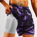 Men's Camo Camouflage Lined Shorts 2 in 1 Board Shorts Swim Shorts Mid Waist Hawaiian Vacation Holiday Beach Wear Side Pockets With Compression Liner Elastic Drawstring Waist Designer Clothing Apparel