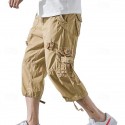 Men's Capri Cargo Shorts Cargo Shorts Shorts Capri Pants Hiking Shorts Leg Drawstring 6 Pocket Plain Comfort Outdoor Daily Going out Fashion Streetwear Black Army Green