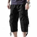 Men's Capri Cargo Shorts Cargo Shorts Shorts Capri Pants Hiking Shorts Leg Drawstring 6 Pocket Plain Comfort Outdoor Daily Going out Fashion Streetwear Black Army Green
