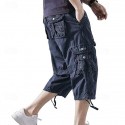 Men's Capri Cargo Shorts Cargo Shorts Shorts Capri Pants Hiking Shorts Leg Drawstring 6 Pocket Plain Comfort Outdoor Daily Going out Fashion Streetwear Black Army Green