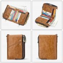Men's Wallet Credit Card Holder Wallet Leather Cowhide Office Shopping Daily Rivet Zipper Large Capacity RFID Blocking Solid Color Black Red Brown