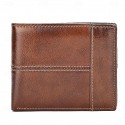 Men's Vintage Brown Genuine Leather RFID Blocking Bifold Wallet with Multiple Card Slots - Classic Slim Design
