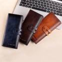 Men's Genuine Leather Long Wallet Vintage Bifold Clutch with Card Slots & Coin Pocket for Business & Casual Use