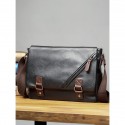 Men's Faux Leather Messenger Bag Vintage Business Shoulder Bag with Adjustable Strap and Buckle Detail, Professional Briefcase for Office, Work and Travel