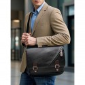 Men's Faux Leather Messenger Bag Vintage Business Shoulder Bag with Adjustable Strap and Buckle Detail, Professional Briefcase for Office, Work and Travel