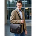 Men's Faux Leather Messenger Bag Vintage Business Shoulder Bag with Adjustable Strap and Buckle Detail, Professional Briefcase for Office, Work and Travel